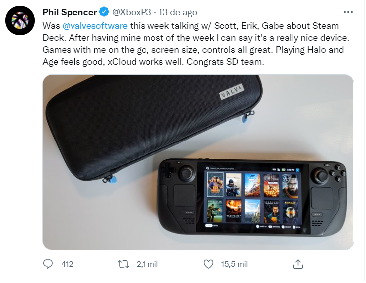 Phil Spencer testa e elogia Steam Deck: controles são ótimos, xCloud  funciona bem